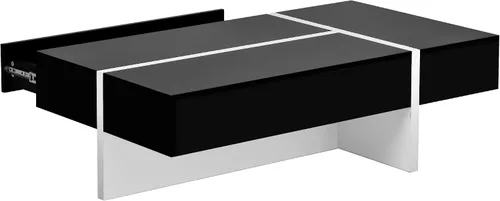 Vista 9 de Polibi Mesa auxiliar rectangular de 45 pulgadas de largo con cajón grande, mesa de cóctel moderna de superficie de alto brillo, mesa central