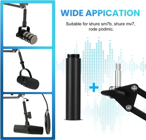Vista 3 de YOUSHARES Extensión de soporte de micrófono, tubo de extensión de micrófono macho de 5/8 pulgadas hembra a 5/8 pulgadas para soportes de escritorio