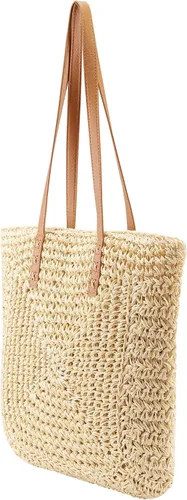 Vista 4 de Ayliss Bolso de hombro de paja para mujer, bolso de hombro para verano, playa, tejido hecho a mano, bolso casual para viajes de vocación