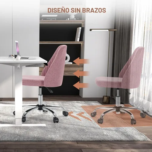Vista 6 de DUMOS Silla de oficina, cómoda silla de escritorio giratoria con ruedas, asiento ancho, sin brazos, altura ajustable, sillas de computadora