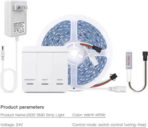 Vista 7 de Tira de luces LED que fluyen de agua corriente de 32.8 ft/33 pies, 24 V 120 leds/M, cuerda de luz LED con interruptor de control de panel táctil
