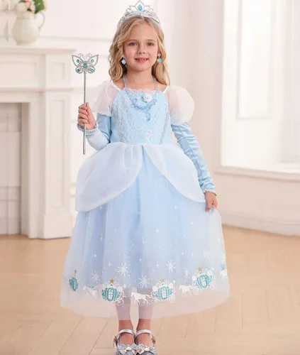 Vista 2 de iTVTi Disfraz de Cenicienta de princesa para niñas, disfraz de carnaval de Halloween para cosplay