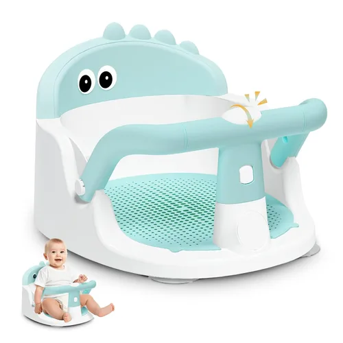 Vista 10 de Asiento de baño para bebés de 6 meses en adelante sentados, silla de baño antideslizante con ventosa, seguro y cómodo asiento de baño infantil Azul