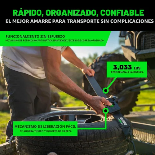 Vista 2 de Rhino USA Correas de carraca retráctiles (paquete de 2) - 2 pulgadas x 3 metros (1,376 kg de fuerza de rotura) - Correas de amarre auto-retractiles