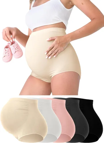Vista 7 de Rnxrbb M-5XL 3-5 PCS ropa interior de maternidad sin costuras más tamaño sobre bulto bragas de maternidad ropa de apoyo algodón 2 negro+2 gris