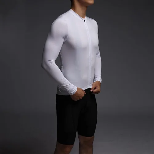 Vista 3 de RISESBIK Camiseta de ciclismo de manga larga para hombre, con bolsillo con cremallera, ligera, Aero Race Fit Pro Road Bike, UPF 50+
