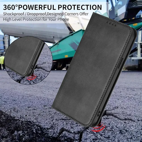 Vista 5 de Funda compatible con Tecno Spark Go 1 4G / Spark Go (2025), compatible con Tecno Pop 9 4G Card Slotting Wallet Phone Funda de cuero negro