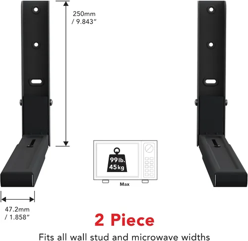 Vista 2 de AVF Par de soportes para horno de microondas montados en pared, soporta hasta 99 libras, color negro Heavy-duty steel, 11.3–17.7 inch adjustable