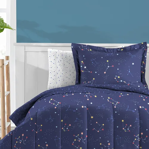 Vista 37 de Dream Factory Dinosaur Blocks - Juego de edredón de microfibra ultrasuave para niños, color azul, tamaño individual Bloques de dinosaurios azules