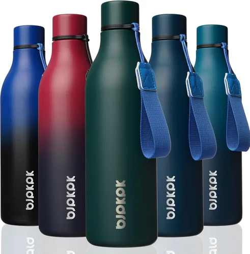Vista 12 de BJPKPK Botellas de agua aisladas, botella de agua de metal de acero inoxidable de 12 onzas con correa, sin BPA a prueba de fugas, jarras, tazas