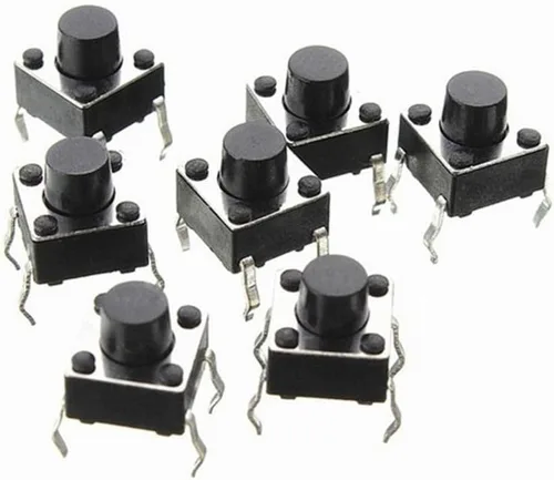 Vista 6 de Interruptor táctil de 0.177 x 0.177 x 0.150 in, 3 pines, interruptor de botón pulsador, actuador lateral, orificio pasante, interruptor micro táctil