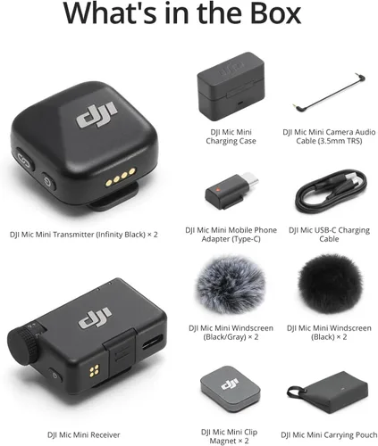 Vista 6 de DJI Mic Mini (2 TX + 1 RX + Estuche de Carga) Micrófono Lavalier Inalámbrico, Ultraligero, Cancelación de Ruido, Hasta 48 Horas de Duración