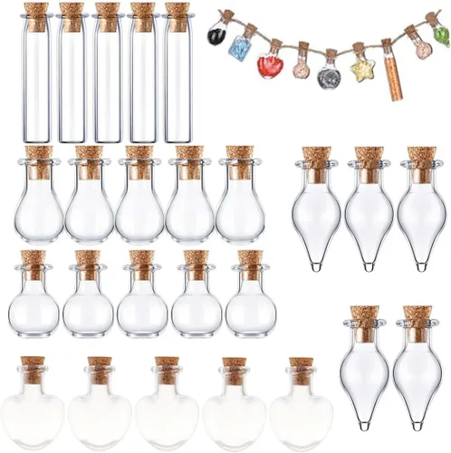Vista 18 de 25 mini botellas de vidrio con tapas de corcho, 5 formas clásicas, pequeños frascos de vidrio, botellas de deseos, pequeños frascos decorativos