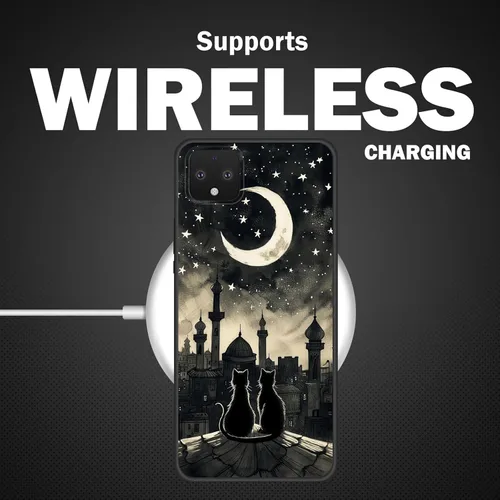 Vista 3 de Funda delgada para Google Pixel 4 XL, funda delgada de silicona de TPU suave a prueba de golpes para Google Pixel 4 XL, gato negro luna estrellada