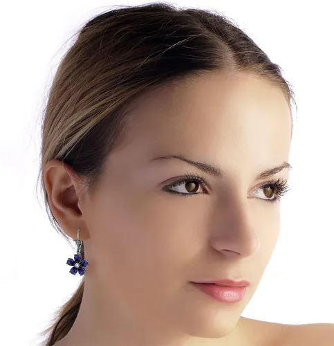 Vista 2 de Galaxy Gold GG Pendientes colgantes de zafiro azul natural de oro de 14 quilates