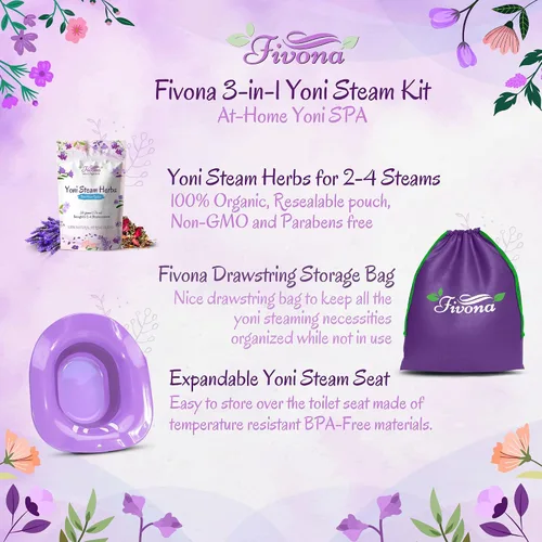 Vista 2 de Fivona Yoni - Kit de vapor 3 en 1 paquete de asiento de vapor expandible para bolsa de almacenamiento de inodoro y mezcla de hierbas de luna azul