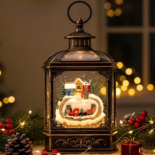 Vista 12 de Globo de nieve de Navidad con agua brillante de muñeco de nieve con música y temporizador, linterna iluminada con pilas para regalos de decoración
