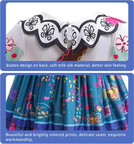 Vista 7 de KAIFUYING Mirabel Encanto Costume Dress For Girls Halloween Birthday Party Outfit Cosplay Dress for Kids with Accessories