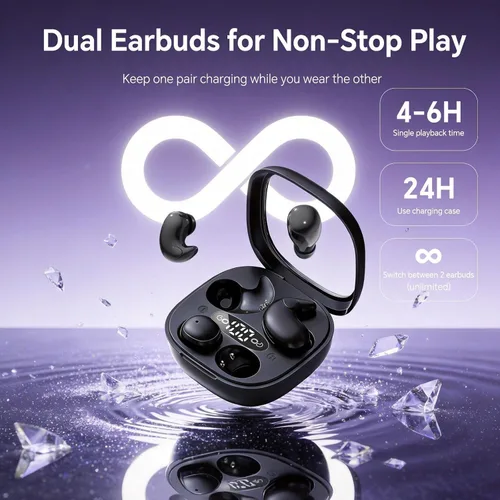 Vista 6 de Xmenha Auriculares invisibles inalámbricos con Bluetooth, para dormir de lado, pequeños y pequeños, pequeños y pequeños, de perfil bajo, discretos