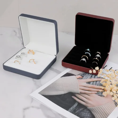 Vista 7 de Caja organizadora de anillos de joyería, pequeña caja de joyería de viaje, estuche portátil de almacenamiento de anillos, caja de soporte de bandeja