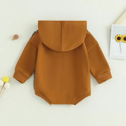 Vista 7 de Twopumpkin Sudadera con capucha a cuadros para bebé niño, mameluco de manga larga con capucha para otoño e invierno