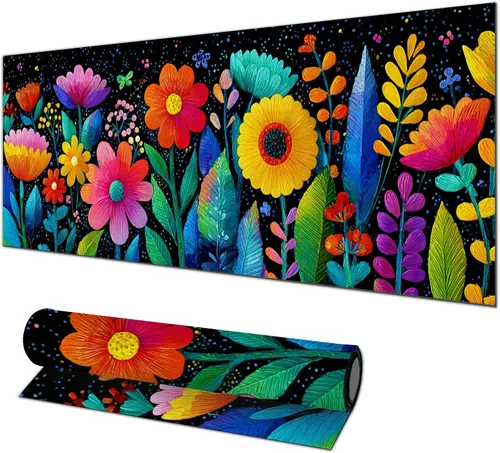 Vista 11 de HOMETITUTE Alfombrilla para mouse de 31.5 x 11.8 pulgadas, con bandera estadounidense, floral, XL, grande, extendida, para teclado, computadora