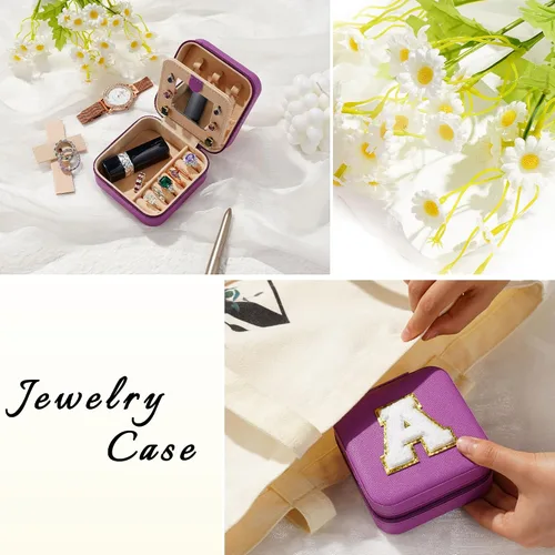 Vista 4 de Joyero pequeño para niñas, joyero con inicial de viaje para niñas Caja organizadora de joyas pequeña Joyero de viaje organizador de joyero Mini