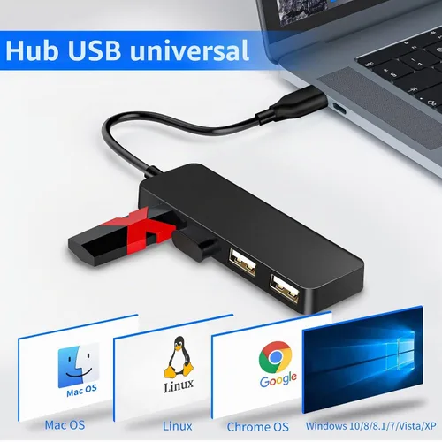 Vista 6 de Hub USB 4 Puertos USB 2.0 Divisor Hub Expansor para Laptop Computadora Flash Drive Consola Impresora Cámara Teclado Ratón Más Extendor de 1 a 4
