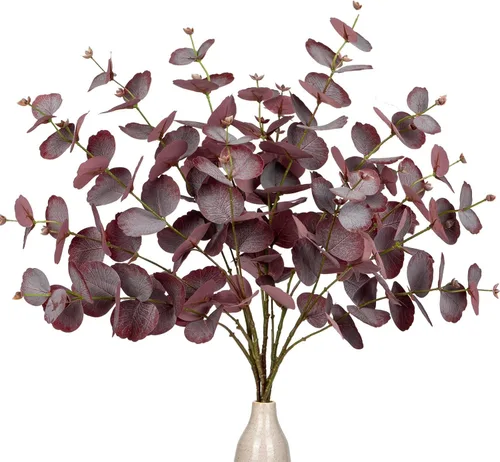 Vista 11 de GnFlus 5 tallos artificiales de eucalipto de otoño, hojas de eucalipto, ramas de hojas de otoño, decoraciones de otoño con hojas de otoño de espuma