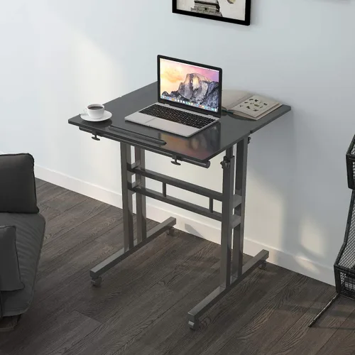 Vista 4 de DlandHome Escritorio móvil de pie con ruedas, escritorio de computadora para sentarse, escritorio de pie ajustable de 23.6 pulgadas, mesa
