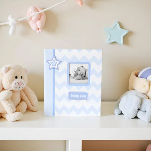 Vista 6 de Álbum de recuerdos "Dream Big" para bebé, marca Lil 'Peach, Cheurón azul, Azul Babybook Chevron Azul
