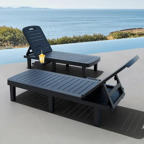 Vista 15 de CDCASA Chaise Lounge al aire libre, sillas de piscina multifuncionales con 5 posiciones ajustables y bandeja lateral, salas de resina impermeables