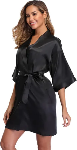 Vista 2 de iFigure, Bata estilo kimono corto, albornoz, batas de novia sedosas, bata de baño