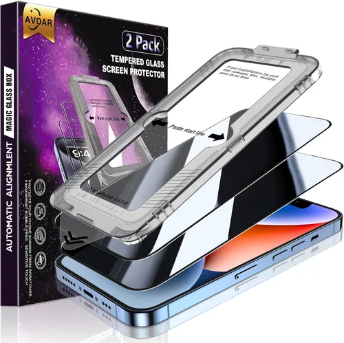 Vista 26 de Paquete de 2 protectores de pantalla de privacidad para iPhone 13 Pro Max /14 Plus [kit de alineación automática] vidrio templado, protección