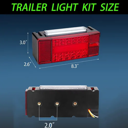 Vista 6 de Luces de remolque de barco, kit de luces LED rectangulares de perfil bajo, sellado rojo, IP68, impermeable, luces traseras de remolque de repuesto