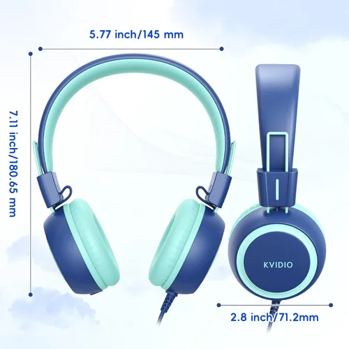 Vista 2 de KVIDIO Auriculares con cable para niños, volumen seguro de 85/94 dB, sobre la oreja con micrófono integrado, aislamiento de ruido, ajustable
