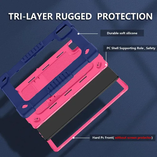 Vista 3 de Funda protectora para tableta Revvl Tab 5G de Tmobile Revvl Tab 5G, resistente correa de hombro de silicona y parte trasera dura a prueba de golpes