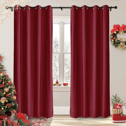 Vista 16 de Frelement Cortinas de Navidad de terciopelo afelpado para sala de estar, cortinas de oscurecimiento con ojales en la parte superior, cortinas
