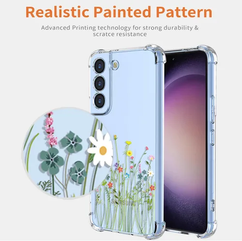 Vista 3 de Funda para Samsung Galaxy S23 SM-S911U con protector de pantalla, funda transparente con patrones de jardín de flores, funda protectora para Samsung