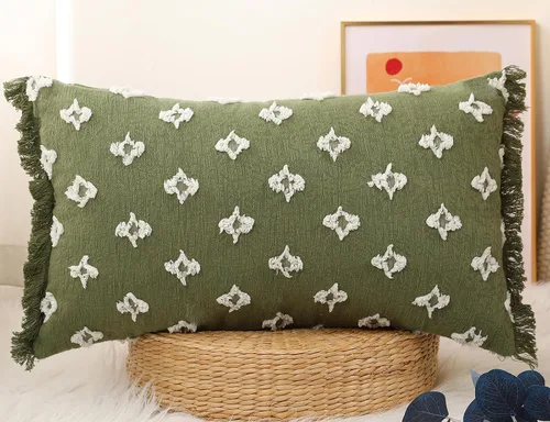 Vista 7 de Funda de almohada lumbar larga bohemia de 14x20 pulgadas con borla, de algodón, con patrón de flores 3D, funda de almohada lumbar larga para sofá