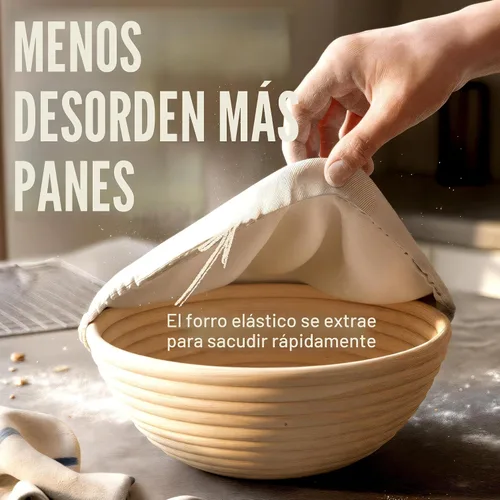 Vista 6 de Juego de cestas para fermentación de pan Superbaking Banneton de 2, cestas redondas de 22.86 cm de ratán sin astillas con forros, kit de inicio