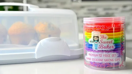Vista 5 de Tazas profesionales de silicona jumbo para hornear Juego de 12 piezas Moldes reutilizables para magdalenas Sin BPA