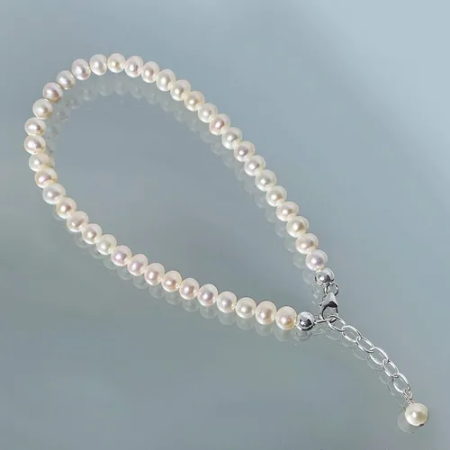 Vista 2 de Gem Avenue Tobillera redonda de plata de ley 925 de 9 a 10 pulgadas de largo ajustable para mujer, perla, Sin gemas.