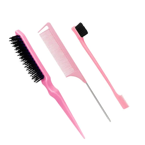 Vista 9 de Juego de 3 piezas de peine de peinado para el cabello, cepillo de cola, peine de cola, cepillo de borde para el borde de la espalda, peinado, corte