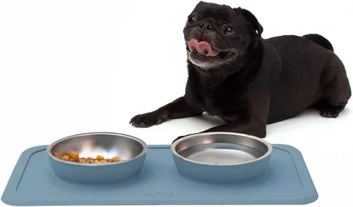 Vista 6 de Ono Good Bowl - Comedero doble para alimentos y agua, tapete de silicona antideslizante para mascotas pequeñas a medianas y cuencos de acero