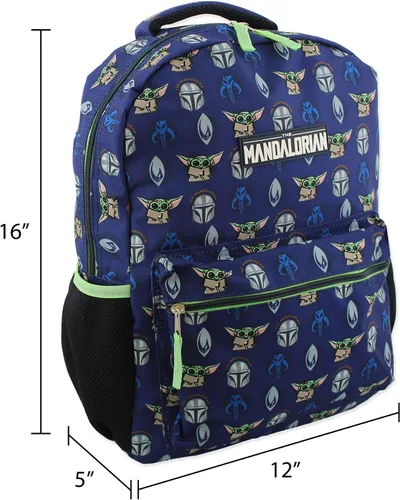 Vista 3 de Star Wars Mandalorian Baby Yoda - Mochila escolar de 16 pulgadas, AzulVerde, Star Wars Mandalorian Baby Yoda - Mochila escolar de 16 pulgadas