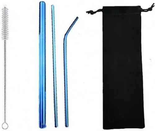 Vista 7 de 7 popotes de metal para beber con 2 cepillos de limpieza de 8.5 pulgadas, cuchara de barra reutilizable para café helado, bebida congelada, batidos