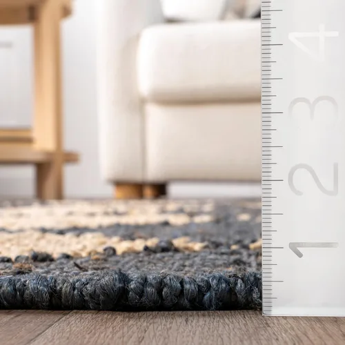 Vista 2 de Rugs USA Livy Hecho a mano, carbón/marfil, 5 x 8 pies, yute, a cuadros de diamante, yute, suave y texturizado, alto tráfico, resistente a
