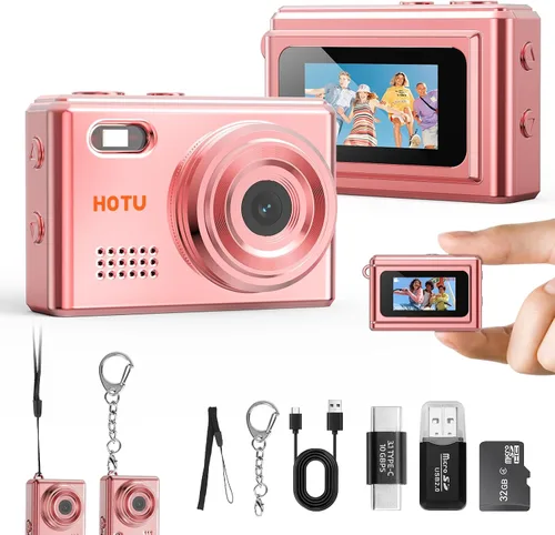 Vista 12 de Cámara Digital Mini HOTU, Cámara Llavero 1080P HD con Lente de 2MP, Flash, Grabación de Vídeo, Tarjeta de 32G Incluida, Cámara Retro Portátil y Beige