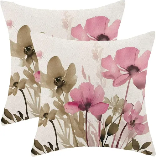Vista 26 de AEIOAE Juego de 2 fundas de almohada florales azules y marrones de 16 x 16 pulgadas, fundas de almohada decorativas de flores de acuarela